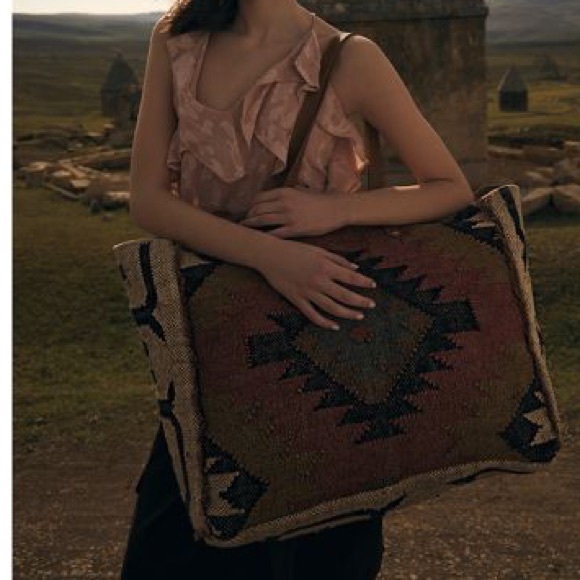 Fall Myra Bag upcycled Rug Canvas Leather Weekender Travel XL extra large Tote - Picture 2 of 7